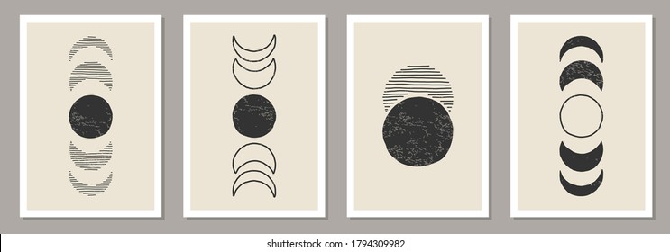 Trendy set of Moon Phases abstract contemporary aesthetic posters, wall art decor, mid century modern minimalist art print background, organic shapes, magic concept - Shutterstock ID 1794309982