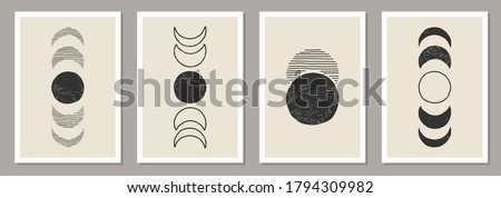 Trendy set of Moon Phases abstract contemporary aesthetic posters, wall art decor, mid century modern minimalist art print background, organic shapes, magic concept