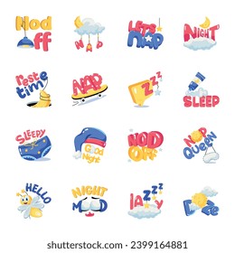 Trendy Set of Night Time Flat Stickers 

