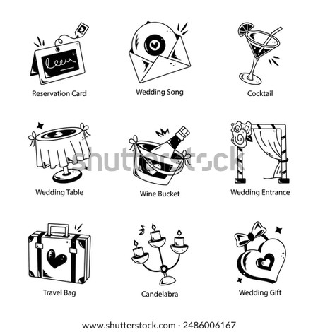 Trendy Set of Nuptial Hand Drawn Icons 

