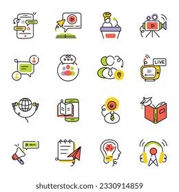 Juego de iconos de dibujo de seminarios web en línea 

