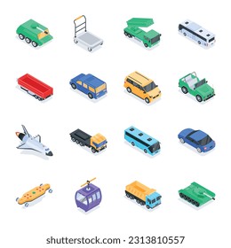 Trendy Set of Public Vehicles Isometric Icons 

