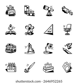 Trendy Set of School and Education Hand Drawn Icons