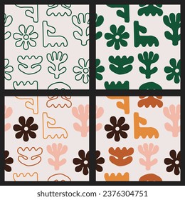 Trendy Set of Seamless Pattern with Abstract Organic . Matisse Abstract Art Set, Aesthetic Modern Art, Boho Decor.