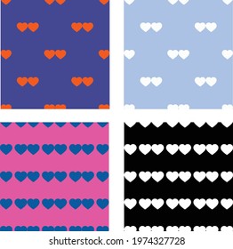 Trendy set of seamless pattern with hearts . Vector illustration for textile print , background, wallpaper, decorative paper and other design.