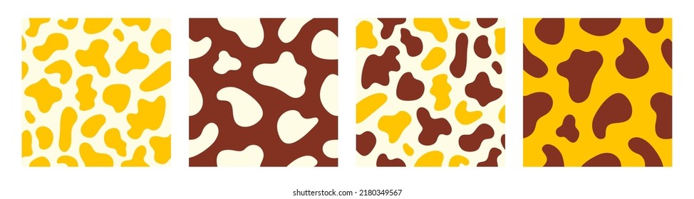 Trendy set seamless patterns of spotted animal skins. Abstract print in yellow, brown and beige colors. Vector illustration