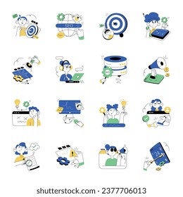 Trendy Set of SEO Services Hand Drawn Illustrations

