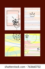Trendy set of templates for backgrounds, covers, cards, invitations, flyers. Watercolour, sketch, paint, brush. Pastel vector illustration.