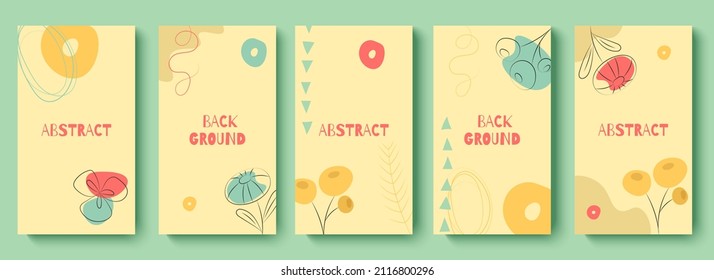 Trendy set of templates for social media. Abstract floral background for social media stories. Editable vector illustration in style 80s - 90s