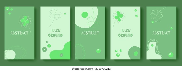 Trendy Set Of Templates For Social Media. Abstract Floral Background For Social Media Stories With Clover. Concept Of Eco, Bio, Zero Waste, Organic, Vegan, Healthy, Natural Products. Editable Vector