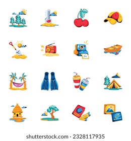 Trendy Set of Travelling Accessories Flat Icons 

