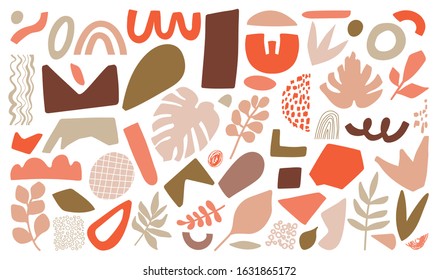 Trendy set of various abstract shapes. Contemporary collage elements. Pieces for cards. poster, social media stories, t-Shirt print, packaging etc. Vector on white background. 