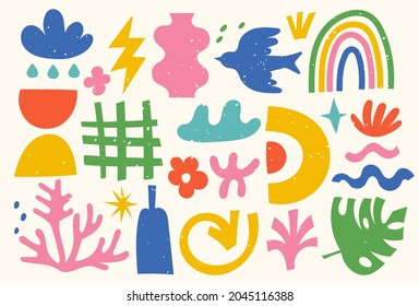 Trendy set of various doodles, colorful shapes and handdrawn objects. Abstract modern vector illustration. Isolated contemporary art objects.