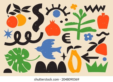 Trendy set of various doodles, colorful shapes and handdrawn objects. Abstract modern vector illustration. Isolated contemporary art objects.