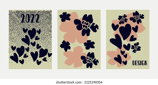 Trendy set of vector card template with abstract elements. Illustration with sand and rose color