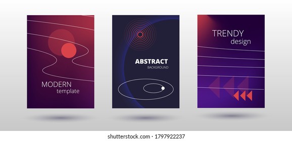 trendy set of vector templates for flyer with geometric shapes and wavy lines