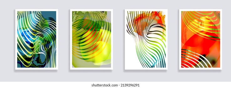 Conjunto moderno de acuarelas brillantes ilustraciones abstractas pintadas a mano. Composiciones abstractas garabatan varias formas coloridas. Ideal para la decoración de paredes de diseño, la postal o el diseño de la cubierta de folletos. Vector