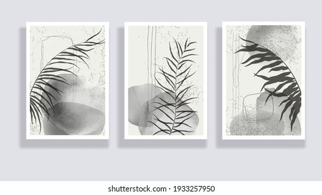 Trendy set of watercolor minimalist abstract illustrations. Minimal botanical wall art. Mid century modern graphic. Plant art design for social media, blog post, print, cover, wallpaper. Vector