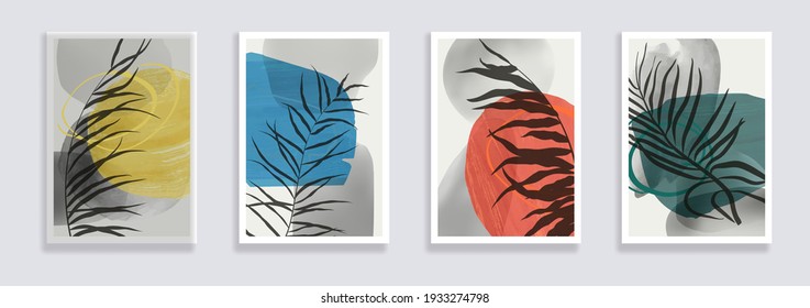 Trendy Set Of Watercolor Minimalist Abstract Illustrations. Minimal Botanical Wall Art. Mid Century Modern Graphic. Plant Art Design For Social Media, Blog Post, Print, Cover, Wallpaper. Vector