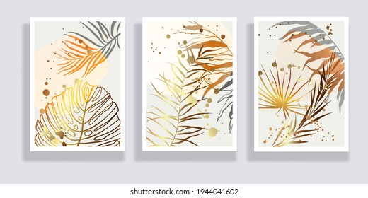  Trendy set of watercolor minimalist abstract illustrations. Minimal botanical wall art. Mid century modern graphic. Plant art design for social media, blog post, print, cover, wallpaper. Vector