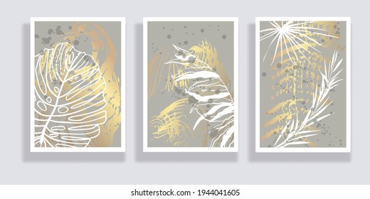  Trendy set of watercolor minimalist abstract illustrations. Minimal botanical wall art. Mid century modern graphic. Plant art design for social media, blog post, print, cover, wallpaper. Vector