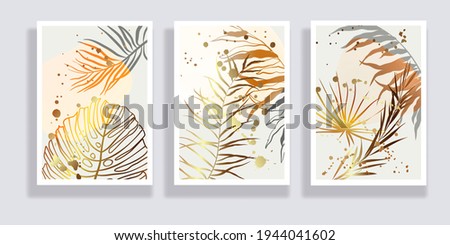  Trendy set of watercolor minimalist abstract illustrations. Minimal botanical wall art. Mid century modern graphic. Plant art design for social media, blog post, print, cover, wallpaper. Vector