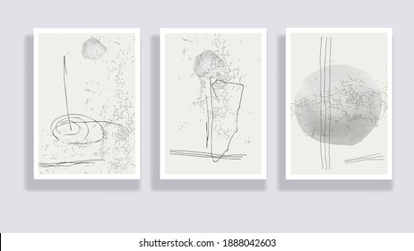 Trendy set of watercolor minimalistic abstract hand painted illustrations. Abstract compositions doodles various shapes. Great for design wall decoration, postcard or brochure cover design. Vector