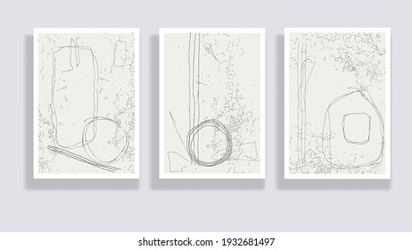 Trendy set of watercolor minimalistic abstract hand painted illustrations. Abstract compositions doodles various shapes. Great for design wall decoration, postcard or brochure cover design. Vector