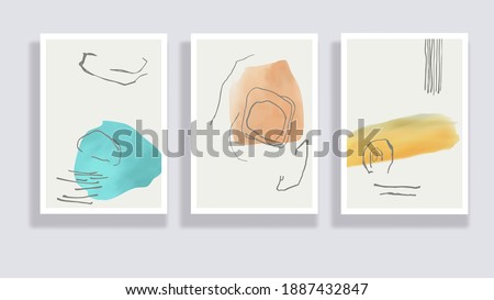 Trendy set of watercolor minimalistic abstract hand painted illustrations. Abstract compositions doodles various shapes. Great for design wall decoration, postcard or brochure cover design. Vector