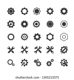 Trendy Settings flat icon set. Tuning, editing, menu, fixing, repair and car service logo, hexagon menu icon illustrated on white background. Isolated for mobile apps and web. Wrench symbol.