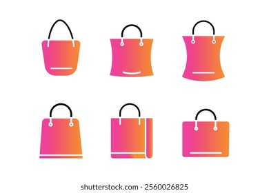 Trendy Shopping Bag Icon Collection for Fashion Retail, Comprehensive Shopping Bag Vector Icons Collection for Print Design, shopping bag, isolated icons, marketing icons, fashion, modern icons