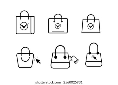 Trendy Shopping Bag Icons for Fashion-Focused Websites, shopping bag, isolated icons, online shopping, fashion bag, logo, online shopping, marketing icons, fashion, modern icons