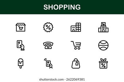 Trendy Shopping Symbols Collection. Stylish Retail, E-Commerce, and Market-Themed Vector Illustrations for Websites, Apps, and Digital Stores. Premium Shopping line icons.