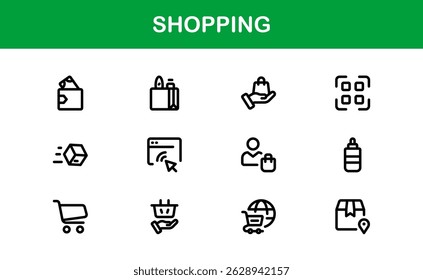 Trendy Shopping Symbols Collection. Stylish Retail, E-Commerce, and Market-Themed Vector Illustrations for Websites, Apps, and Digital Stores