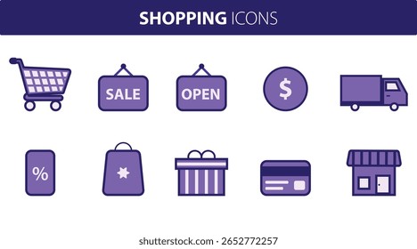 Conjunto de iconos de vectores de compras de moda 