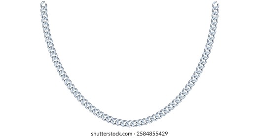 Trendy Silver Chain Necklace On White Background, Unique Fine Jewelry Vector Illustration.	