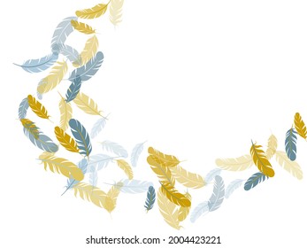 El oro plateado de moda plumas de fondo vectorial. Ilustración de las siluetas de plumelet. Elementos de plumas voladoras diseño vectorial ventilado. El plumaje fluff sueña los símbolos.