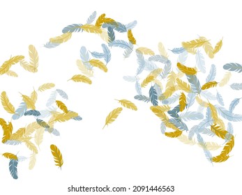 El oro plateado de moda plumas de fondo vectorial. Ilustración de las siluetas de plumelet. Elementos de plumas voladoras diseño vectorial ventilado. Decoración de la ducha de moda con glamour de plumaje.