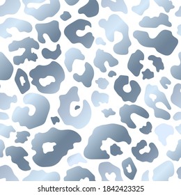 Trendy silver leopard abstract seamless pattern. Vector Wild animal cheetah skin chrome metallic shiny texture on white background for fashion print design, textile, cover, wrap, wallpaper.