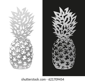 Trendy Silver Pineapple Pictogram in Flat Style. Vector. 