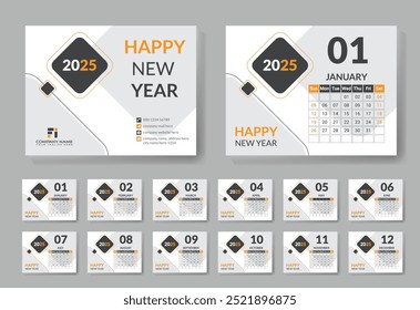 Design moderno e simples do modelo de calendário de mesa 2025