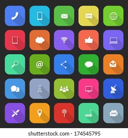 Trendy simple communication icons set in flat design with long shadows for web, mobile applications, social networks etc. Vector eps10 illustration