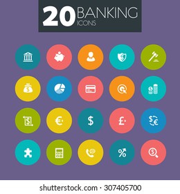 Trendy simple flat design banking icons on colored circles