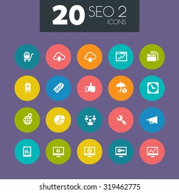 Trendy simple flat design SEO set 2 icons on colored circles