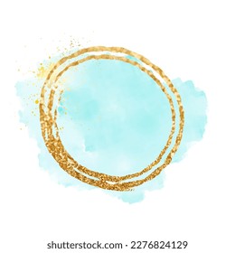 Trendy simple flat lay design vector background for card. Gold splash, watercolor style green texture splash. Painted handdrawn spot. Isolated and editable