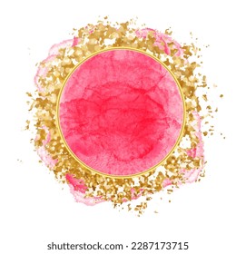 Trendy simple flat lay design vector background for card. Gold splash, watercolor style green texture splash. Painted handdrawn spot. Isolated and editable