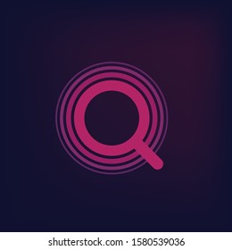 Trendy simple flat purple logo template with magnifier. 