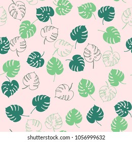 Trendy simple floral pattern. Primitive monstera leaves.Tropical jungle leaves print. Repeating background for textile, wallpaper, surface, summer decoration, posters.