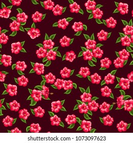 Trendy simple floral pattern. Small flowers of hibiscus. Free order. Tropical jungle leaves print. Repeating background for textile, wallpaper, surface, summer decoration, posters.