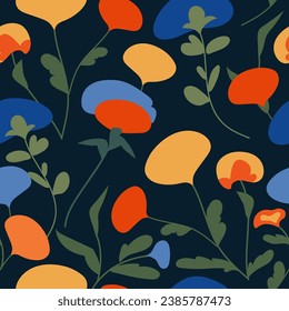 Trendy simple floral seamless pattern. Vintage abstract flower background for textiles, wrapping paper, card, banners, wallpapers, cover, fabric. Bright colorful illustration